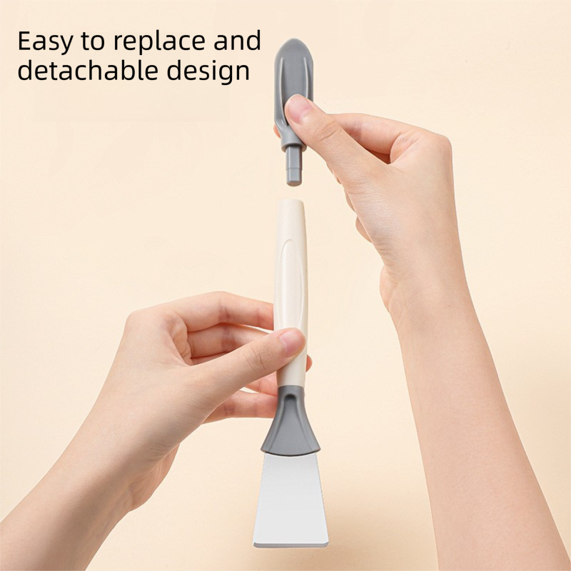 2-Pack Orange Dual Head Kitchen Cleaning Brush Set - Stainless Steel Scraper and Copper Wire Brush - Heavy Duty Grease Removal, Detachable Handle, Multi Surface Use for Stovetops and Ovens