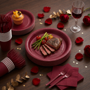 25 Guest Deep Red Disposable Tableware Set - 9 Inch and 7 Inch Paper Plates, Cups, Napkins and Plastic Cutlery - Elegant Party Supplies for Weddings, Birthdays and Holiday Dinners