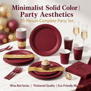 25 Guest Deep Red Disposable Tableware Set - 9 Inch and 7 Inch Paper Plates, Cups, Napkins and Plastic Cutlery - Elegant Party Supplies for Weddings, Birthdays and Holiday Dinners