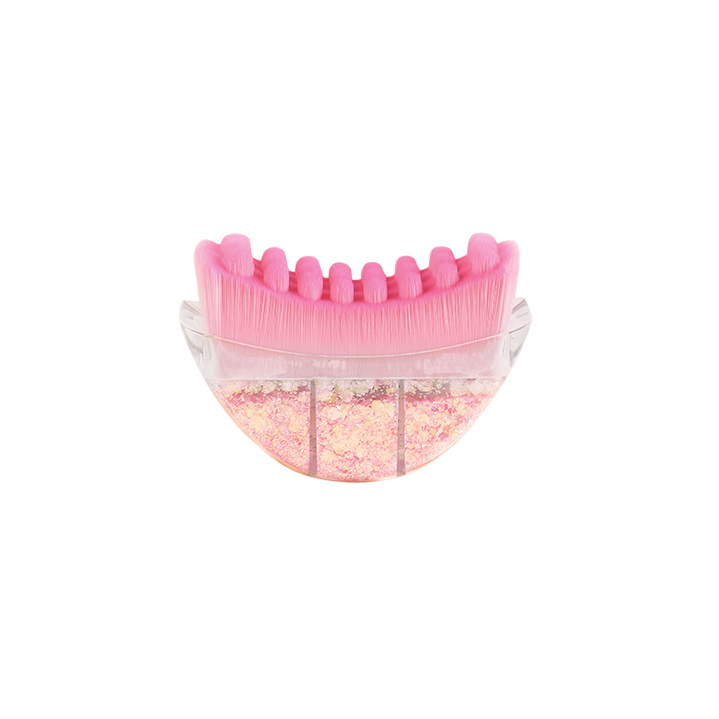 Pink Glitter Facial Contour Massage Brush(Large) - Ergonomic Crescent Shape for Face Neck and Hand Care - Soft Bristles Portable Beauty Tool
