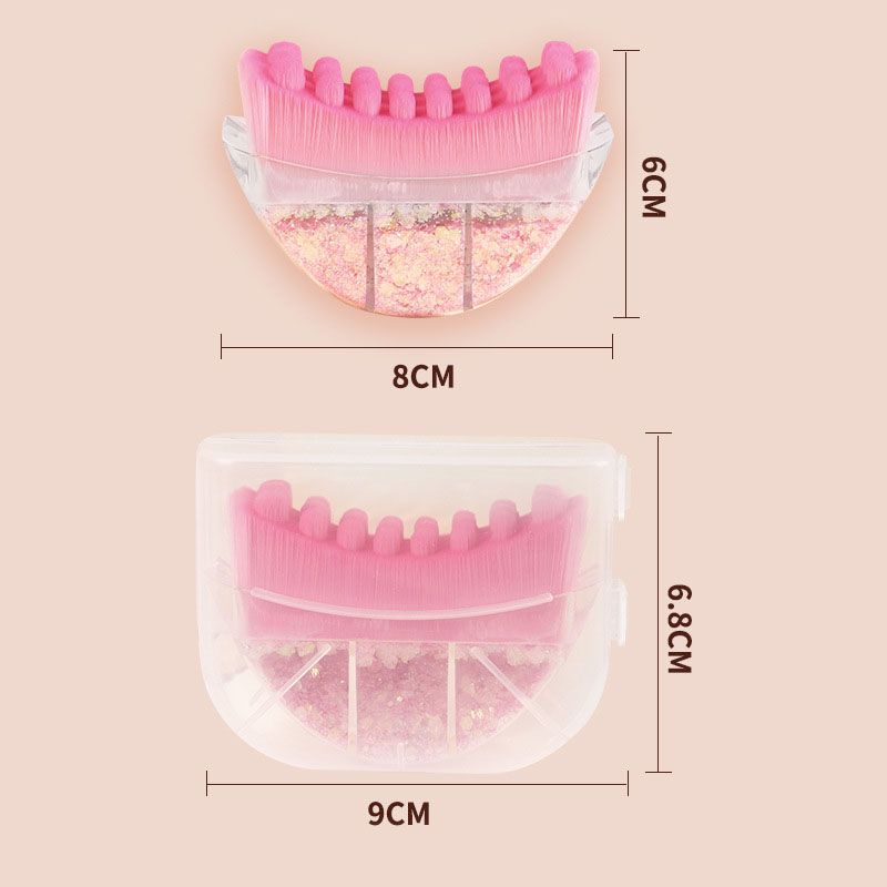 Pink Glitter Facial Contour Massage Brush(Large) - Ergonomic Crescent Shape for Face Neck and Hand Care - Soft Bristles Portable Beauty Tool