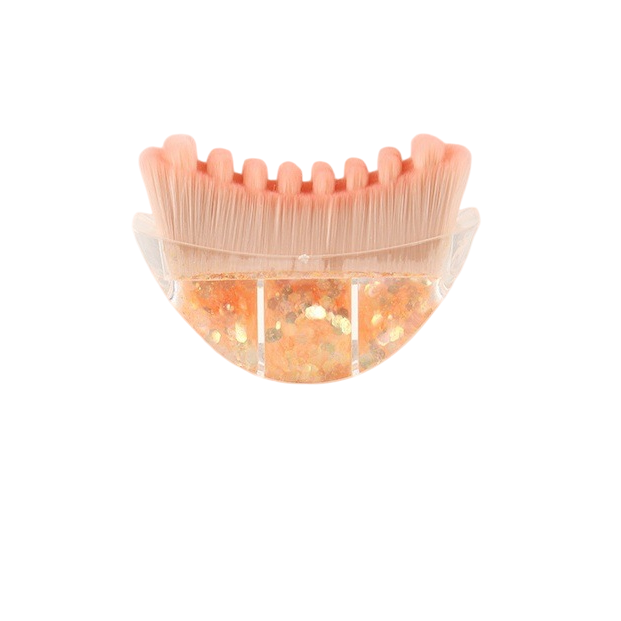 Yellow Glitter Facial Contour Massage Brush(Size) - Ergonomic Crescent Shape for Face Neck and Hand Care - Soft Bristles Portable Beauty Tool