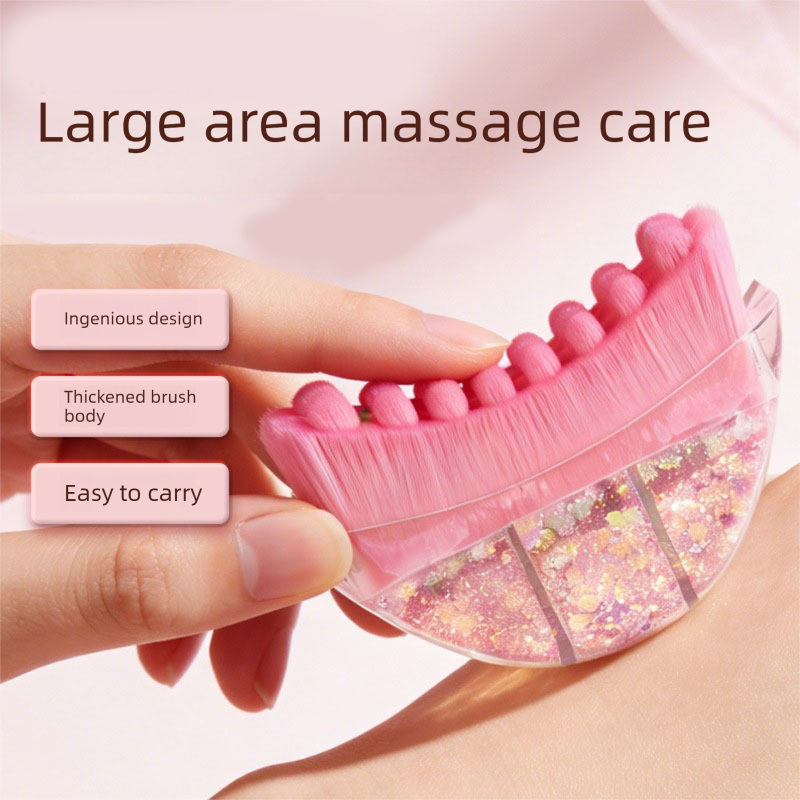 Yellow Glitter Facial Contour Massage Brush(Size) - Ergonomic Crescent Shape for Face Neck and Hand Care - Soft Bristles Portable Beauty Tool