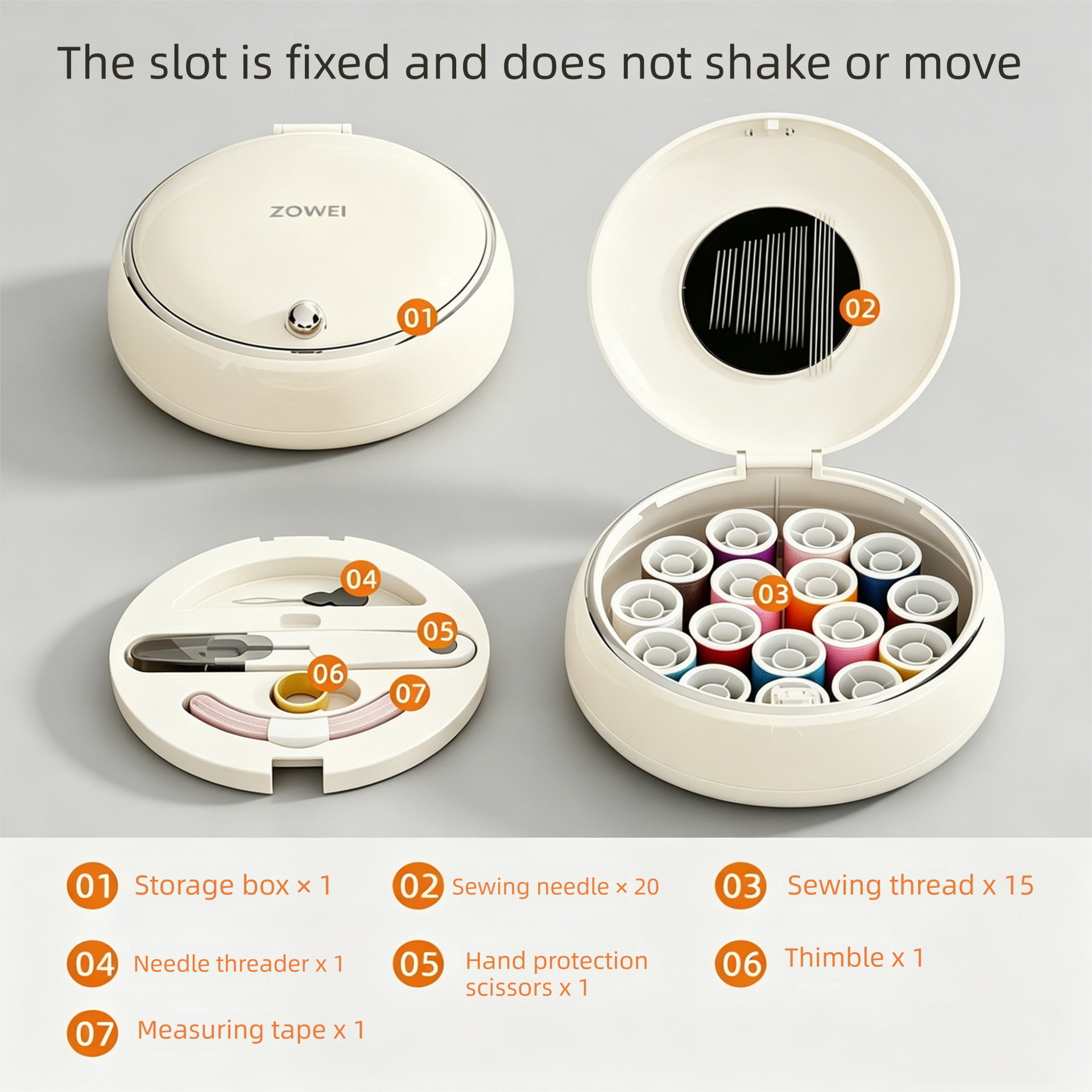 Beige Magnetic Sewing Kit - Portable Round Case with 20 Needles, 15 Thread Spools, Scissors, Thimble, Tape Measure for Home Dorm Travel Repairs