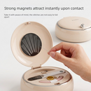 White Magnetic Sewing Kit - Portable Round Case with 20 Needles, 15 Thread Spools, Scissors, Thimble, Tape Measure for Home Dorm Travel Repairs