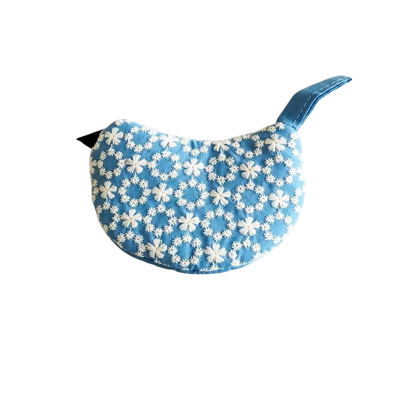 2 PCS Blue Bird Shaped Pot Lid Lifter Heat Resistant Cotton Potholder - Embroidered Floral Kitchen Accessory for Saucepan Handles and Hot Cookware