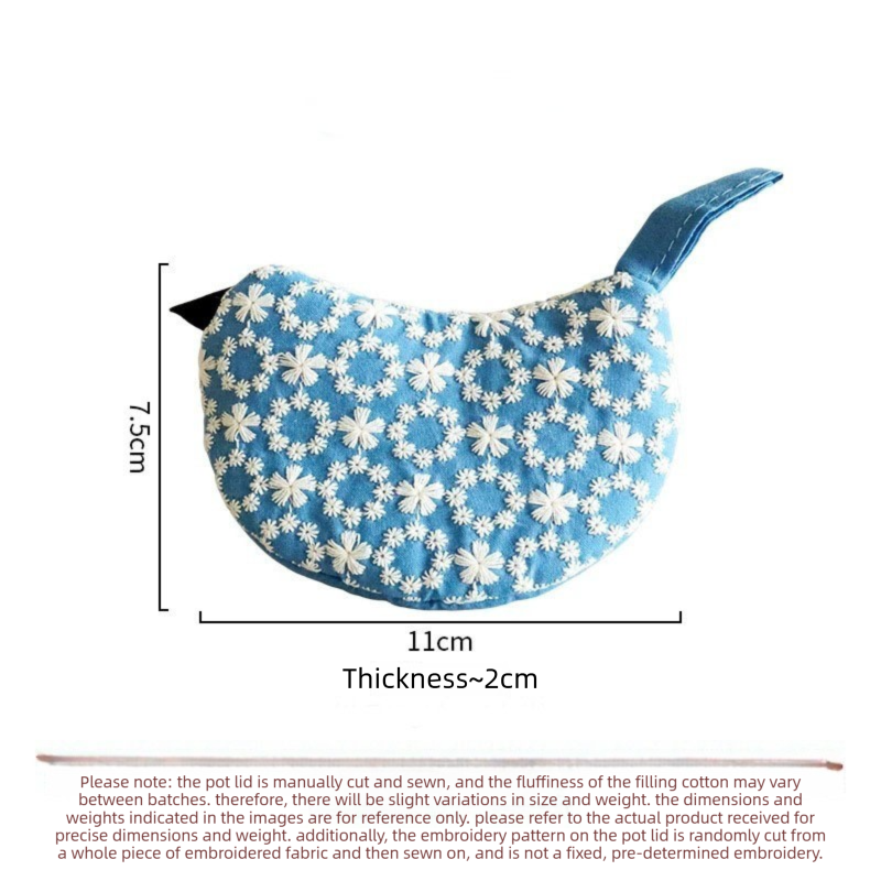 1 PCS Yellow Bird Shaped Pot Lid Lifter Heat Resistant Cotton Potholder - Embroidered Floral Kitchen Accessory for Saucepan Handles and Hot Cookware