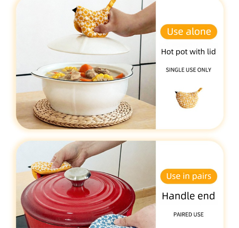 1 PCS Brown Blue Bird Shaped Pot Lid Lifter Heat Resistant Cotton Potholder - Embroidered Floral Kitchen Accessory for Saucepan Handles and Hot Cookware