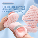 1PCS Green Soap Bag with Sponge Puff - Thickened Wave Texture Foam Maker with Elastic Strap for Face Wash Body Cleansing and Makeup Removal