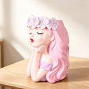 Girl Resin Planter Pot - 17 cm Decorative Flower Crown Face Planter, Creative Succulent Plant Pot for Home, Garden, Balcony and Desktop Decor