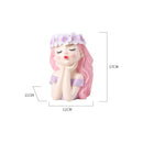 Girl Resin Planter Pot - 17 cm Decorative Flower Crown Face Planter, Creative Succulent Plant Pot for Home, Garden, Balcony and Desktop Decor