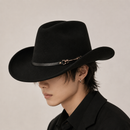 Western Cowboy Hat - Black Wide Brim Cowboy Hat with Leather-Look Band, Metal Rivet and Square Buckle Detail for Casual, Festival and Western Style