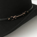 Western Cowboy Hat - Black Wide Brim Cowboy Hat with Leather-Look Band, Metal Rivet and Square Buckle Detail for Casual, Festival and Western Style