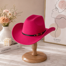 Western Cowboy Hat - Rose red Wide Brim Cowboy Hat with Leather-Look Band, Metal Rivet and Square Buckle Detail for Casual, Festival and Western Style