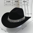 Rhinestone Cowboy Hat - Black Western Hat with Iridescent Gemstone Fringe Band, Wide Curved Brim for Weddings, Parties, Festivals and Stage Outfits