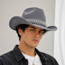 Rhinestone Cowboy Hat - Gray Western Hat with Iridescent Gemstone Fringe Band, Wide Curved Brim for Weddings, Parties, Festivals and Stage Outfits