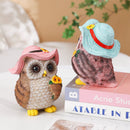Pink Decorative Owl Figurine - Hand-Painted Resin Owl with Hat and Flower Basket, 16cm Ornament for Garden, Balcony, Living Room, Study, Desk and Shelf Decor