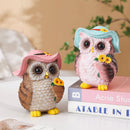 Blue Decorative Owl Figurine - Hand-Painted Resin Owl with Hat and Flower Basket, 16cm Ornament for Garden, Balcony, Living Room, Study, Desk and Shelf Decor