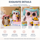 Blue Decorative Owl Figurine - Hand-Painted Resin Owl with Hat and Flower Basket, 16cm Ornament for Garden, Balcony, Living Room, Study, Desk and Shelf Decor
