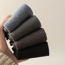 5 Pairs Men's Ribbed Crew Socks - Assorted Dark Colours, Soft Stretch Mid-Calf Business Casual Socks for Work, Everyday Wear and Cooler Weather