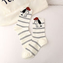 4 Pairs Women's Cartoon Animal Crew Socks (Striped puppy)- Lightweight Breathable Mid-Calf Cotton Socks for Spring Summer, Casual Everyday Wear and Sneakers