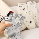 4 Pairs Women's Cartoon Animal Crew Socks (Striped puppy)- Lightweight Breathable Mid-Calf Cotton Socks for Spring Summer, Casual Everyday Wear and Sneakers