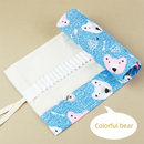 108-Slot Print Canvas Pencil Roll (Colorful bear)- Large Capacity Roll-Up Pencil Case with Individual Holders and Tie Closure for Coloured Pencils, Drawing and Sketching