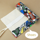 108-Slot Print Canvas Pencil Roll (Shoes)- Large Capacity Roll-Up Pencil Case with Individual Holders and Tie Closure for Coloured Pencils, Drawing and Sketching
