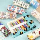 108-Slot Print Canvas Pencil Roll (Shoes)- Large Capacity Roll-Up Pencil Case with Individual Holders and Tie Closure for Coloured Pencils, Drawing and Sketching
