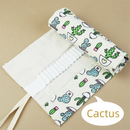 108-Slot Print Canvas Pencil Roll (Cactus)- Large Capacity Roll-Up Pencil Case with Individual Holders and Tie Closure for Coloured Pencils, Drawing and Sketching