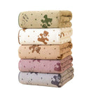 Purple 5-Piece Soft Absorbent Towel Set - Bear Print Face and Bath Towels with Bound Edges, Soft Quick-Drying Towels for Bathroom, Home and Everyday Use