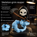 Cute Grim Reaper Figurine - 3D Printed Skeleton Display Model with Scythe and Floating Cloud Base, Halloween Desk Decor and Novelty Gift