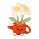 Handmade Crochet Flower Pot - Red Watering Can Planter with Cute Flowers and Leaves, Knitted Artificial Floral Ornament for Home Office Desk Decor and Gift