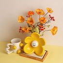 Cute Smiley Flower Ceramic Vase (Lemon yellow)- Glossy Floral Shaped Decorative Vase, Modern Tabletop Ornament for Living Room, Entryway, Bedroom and Home Decor