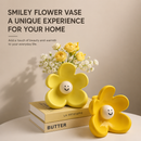 Cute Smiley Flower Ceramic Vase (Lemon yellow)- Glossy Floral Shaped Decorative Vase, Modern Tabletop Ornament for Living Room, Entryway, Bedroom and Home Decor