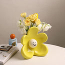 Cute Smiley Flower Ceramic Vase (Osmanthus yellow)- Glossy Floral Shaped Decorative Vase, Modern Tabletop Ornament for Living Room, Entryway, Bedroom and Home Decor