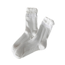 4 Pairs White Women's Lace Trim Socks - Lightweight Sheer Mesh Crew Socks with Ruffle Cuffs, Breathable Solid Colour Fashion Socks for Everyday Wear