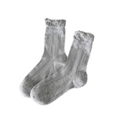 4 Pairs Light Gray Women's Lace Trim Socks - Lightweight Sheer Mesh Crew Socks with Ruffle Cuffs, Breathable Solid Colour Fashion Socks for Everyday Wear
