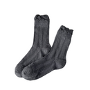 4 Pairs Dark Gray Women's Lace Trim Socks - Lightweight Sheer Mesh Crew Socks with Ruffle Cuffs, Breathable Solid Colour Fashion Socks for Everyday Wear
