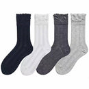4 Pairs Mixed Colors Women's Lace Trim Socks - Lightweight Sheer Mesh Crew Socks with Ruffle Cuffs, Breathable Solid Colour Fashion Socks for Everyday Wear