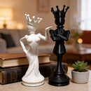 3D Printed Chess King and Queen Figurine Set - Creative Crowned Couple Sculptures, Modern Desktop Ornament for Home, Office, Shelf and Gift Decor