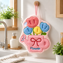 Cute Tulip Watering Can Hanging Hand Towel - Soft Coral Fleece Absorbent Flower Hand Towel with Hanging Loop for Kitchen, Bathroom and Home Use