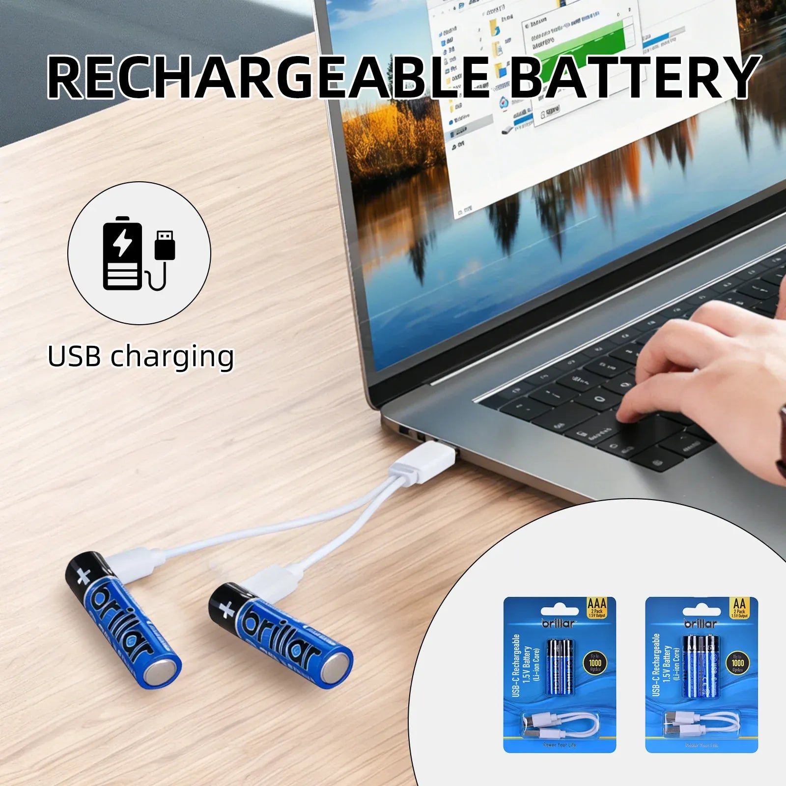 2 PCS AA USB Rechargeable LI-ION Battery