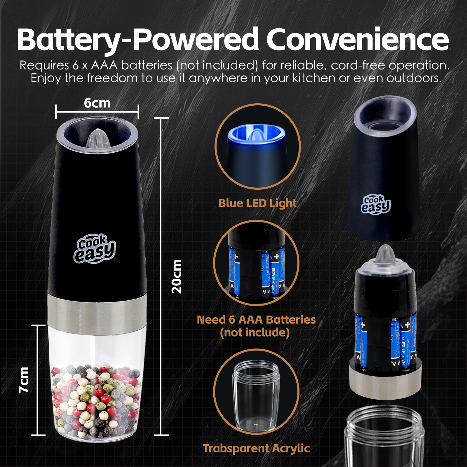 2 Pcs Gravity Sensor Electric Salt and Pepper Spice Grinder