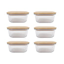 6 Pcs Medium Bamboo Food Containers – Clear Glass with Bamboo Lids