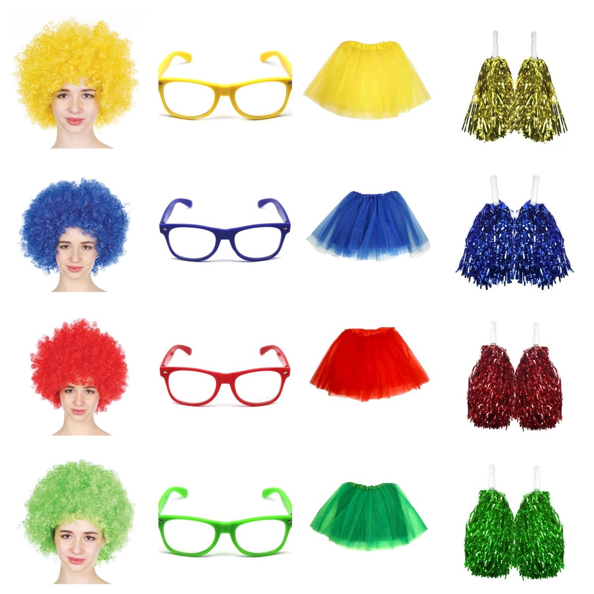 School house carnival colour celebrates kit Wig Glasses Tutus and Pom Poms - Blue