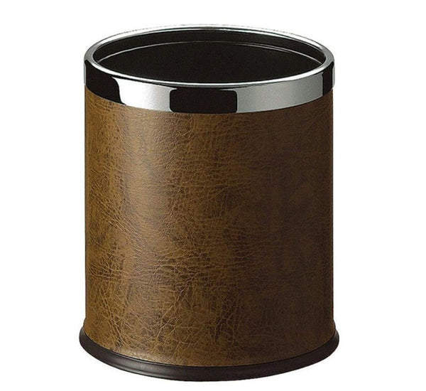 Round Leatherette Brown Room Bin