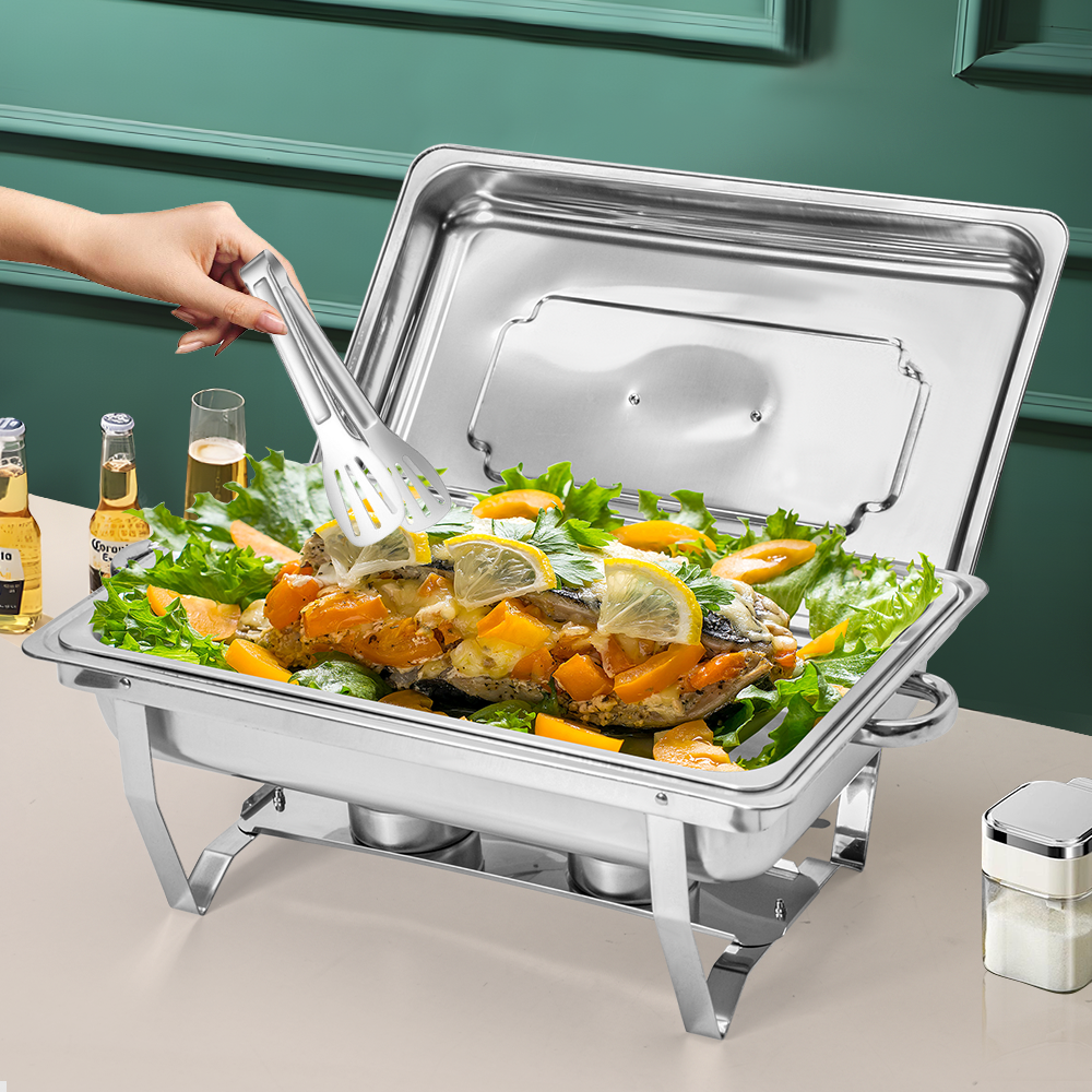 Alston 9Lx1 Food Buffet Warmer Pan Bain Marie Bow Chafing Dish Insulated Stainless Steel Stackable Tray Catering Food Server Set with Lid Party Banquet Dining