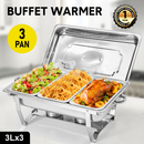 Alston 9L 3x3L Bain Marie Bow Food Buffet Warmer Pan Chafing Dish Stainless Steel Catering Warmer Set with Trays Lid Fuel Holder Party Banquet Dining