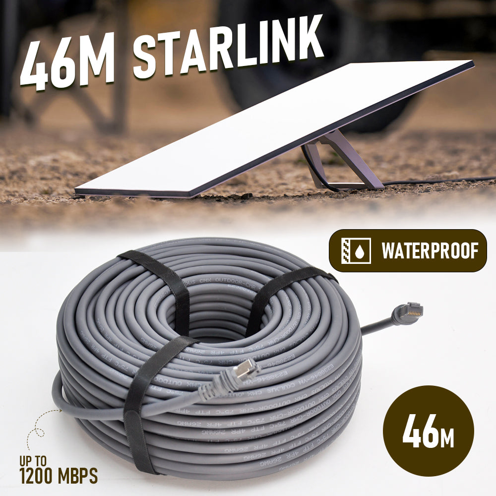 46M/150FT Replacement Gen 3 Cable 26AWG for Starlink Rectangular Satellite V3 Waterproof Weatherproof High Speed Supports Bandwidths up to 1200Mbps Gray